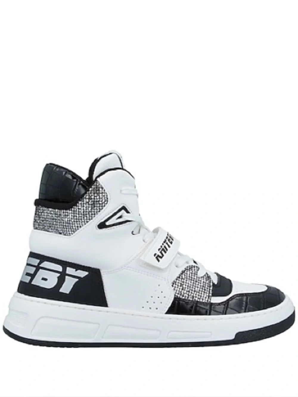 Aniyeby Baket White and Black Silver Sparkle High-Top Sneakers
